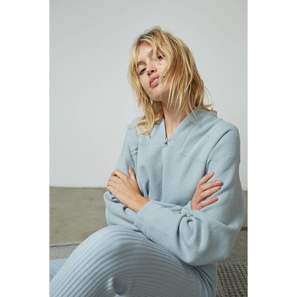Lunya Cozy Cotton Silk Zip Pullover chilly blue M